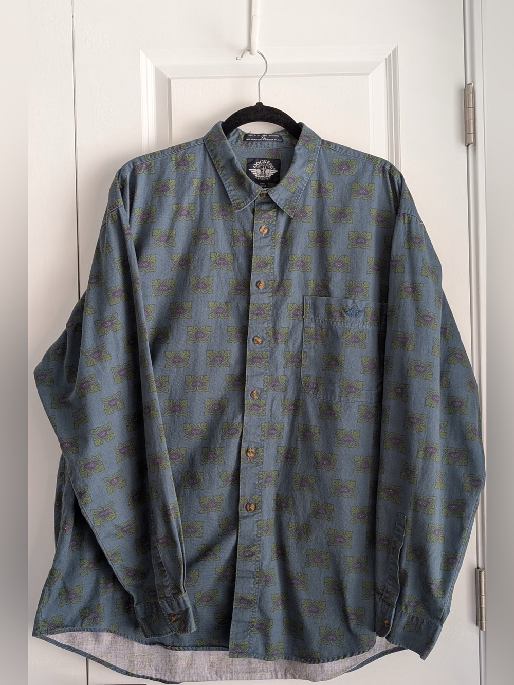 Dockers Men’s Long Sleeve Cotton Button Down Shirt Geometric Floral Pattern XL